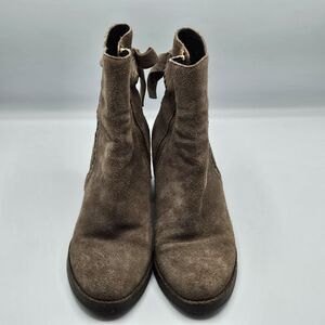 UGG Fraise Whipstitch Suede Ankle Boots Taupe Bow Back Block Heel Booties Size 8
